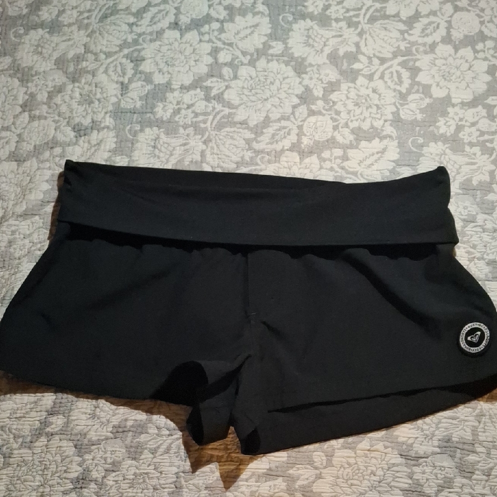 Roxy Black Fold-Over Waist Athletic Shorts
